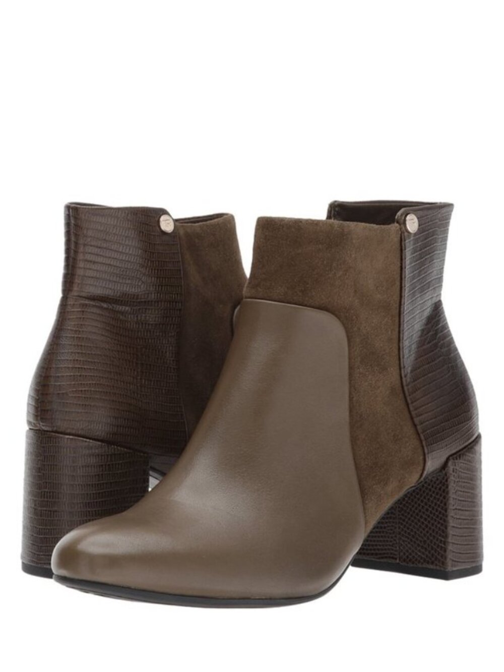 Camille Brown Olive Green Lizard Leather & Suede Ankle Boots Comfort Booties 6.5